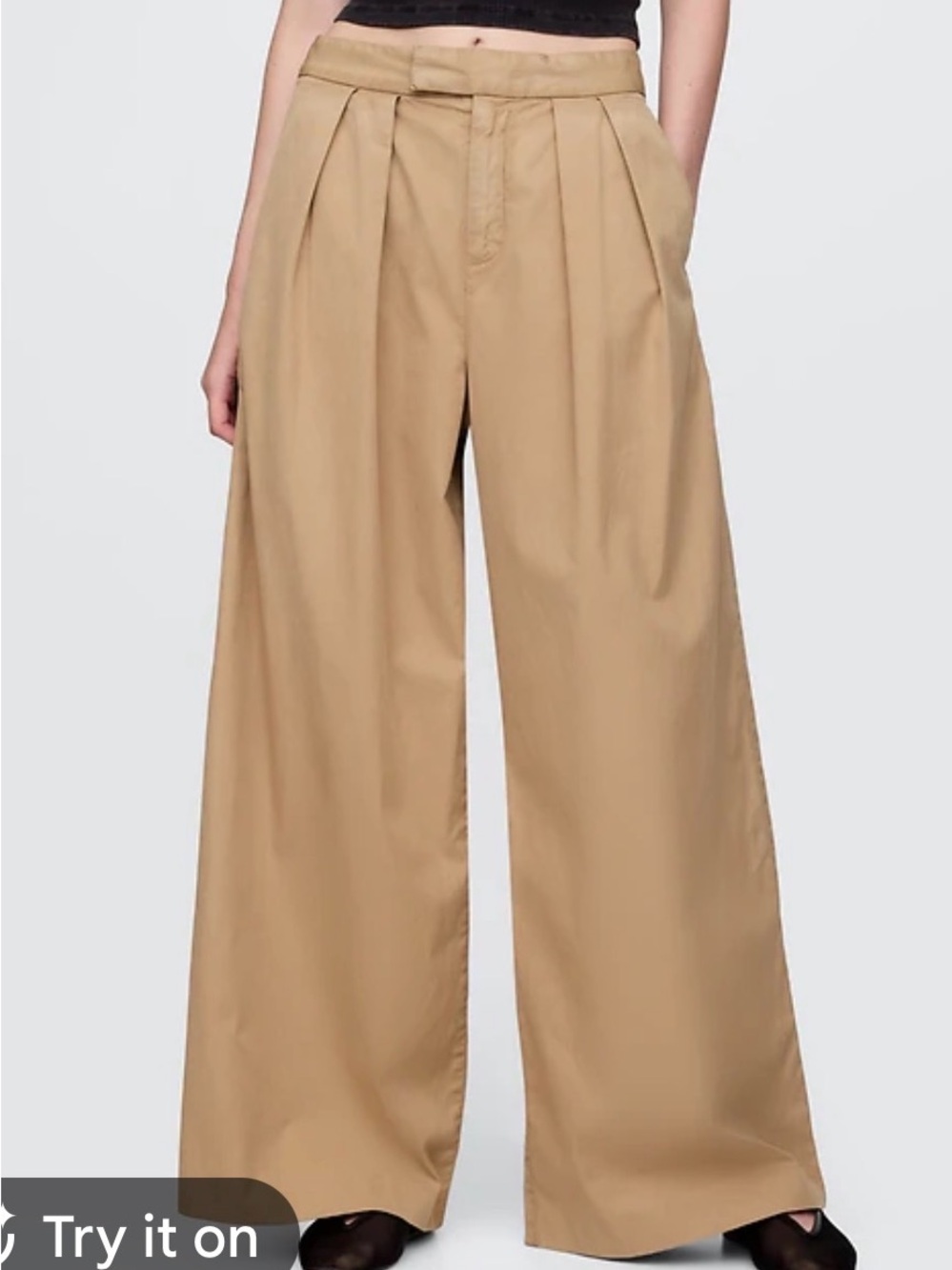 GAP Khaki Pleated Wide Leg Crop Pants 10 Petite Cotton Stretch Cuffed NWT